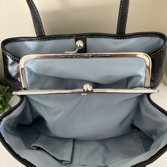 Coach F15658 Black Stitch Signature Leather Framed Carryall KissLock Tote Bag - Picture 10 of 13